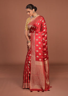 Red Dupion Silk Saree With Blouse Piece