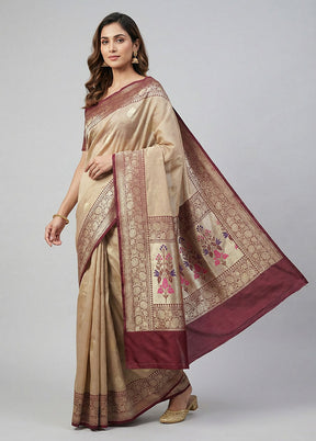 Cream Dupion Silk Saree With Blouse Piece