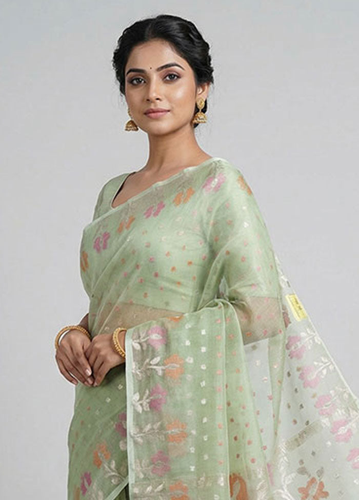 Green Organza Saree With Blouse Piece