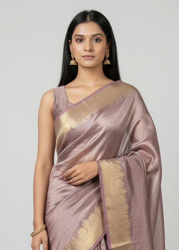 Pink Handloom Tissue Pure Silk Saree With Blouse Piece
