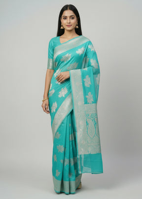 Green Handloom Pure Georgette Saree With Blouse Piece