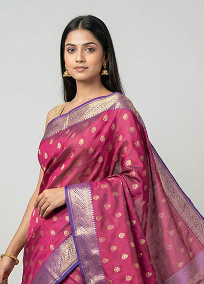 Maroon Dupion Silk Saree With Blouse Piece