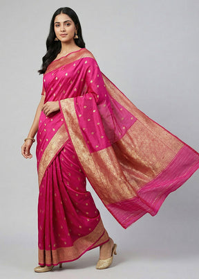 Pink Handloom Katan Pure Silk Saree With Blouse Piece