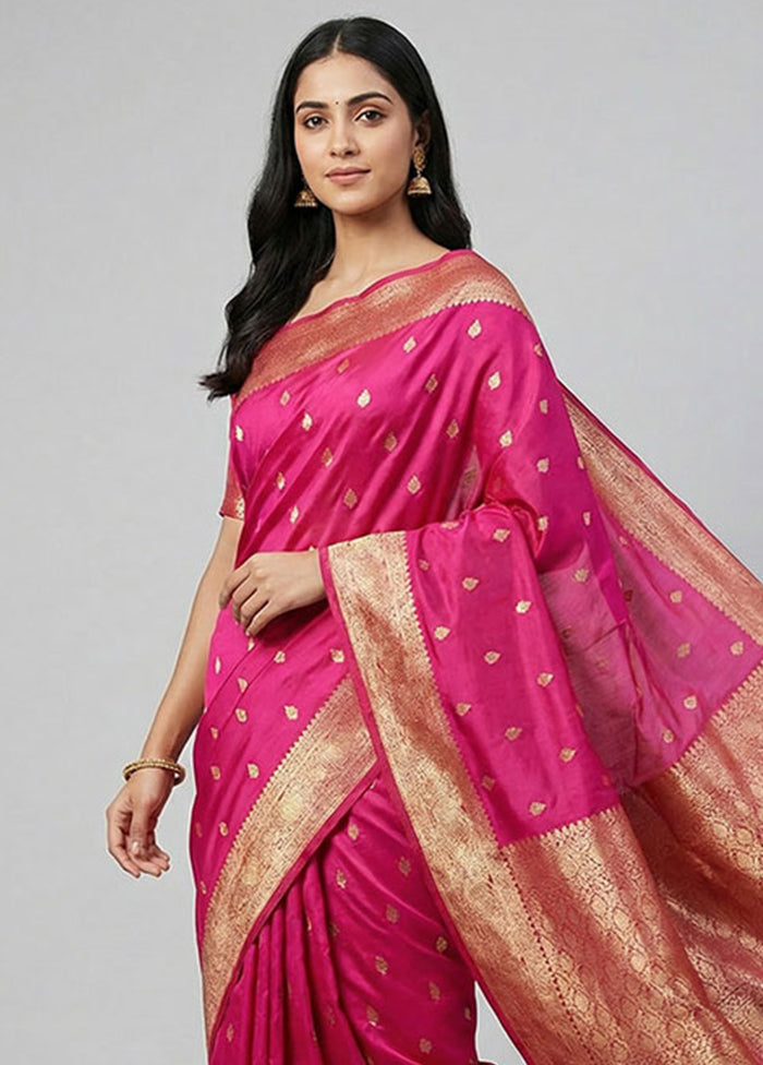 Pink Handloom Katan Pure Silk Saree With Blouse Piece