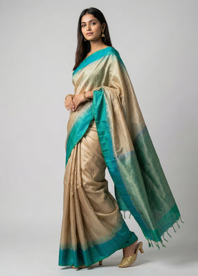 Cream Handloom Kanjivaram Pure Silk Saree With Blouse Piece