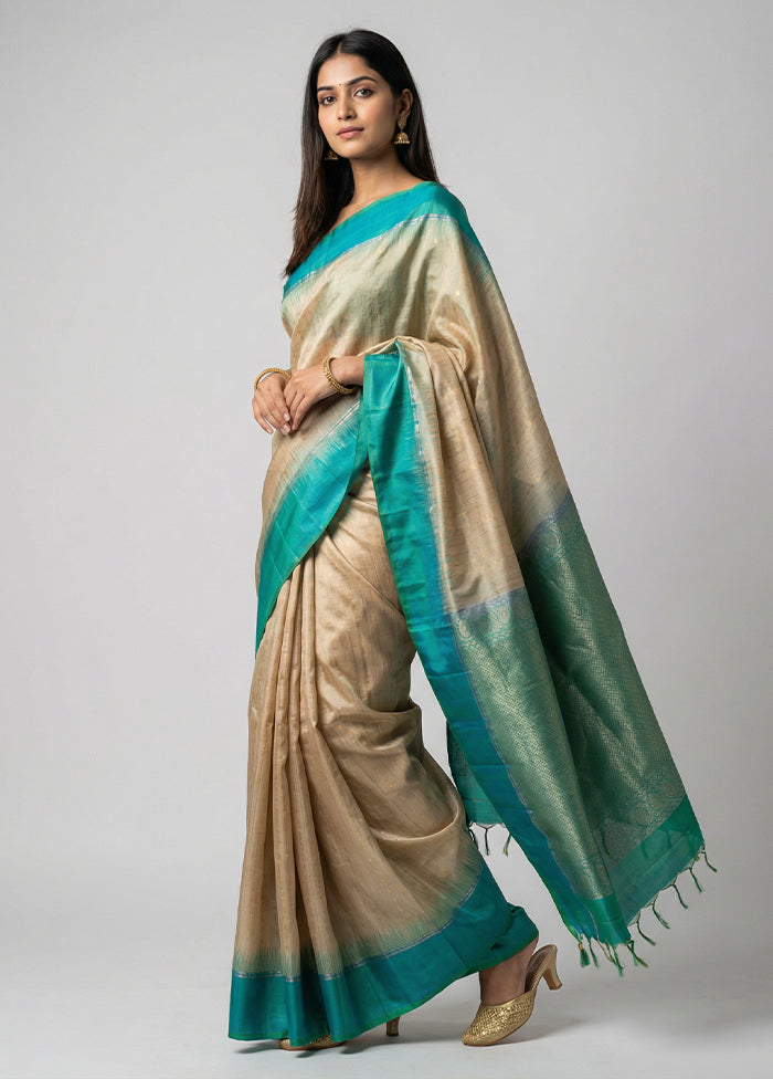 Cream Handloom Kanjivaram Pure Silk Saree With Blouse Piece