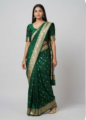 Green Handloom Banarasi Pure Silk Saree With Blouse Piece