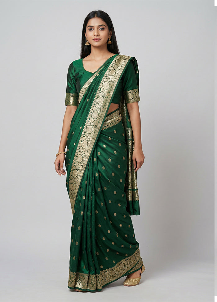 Green Handloom Banarasi Pure Silk Saree With Blouse Piece
