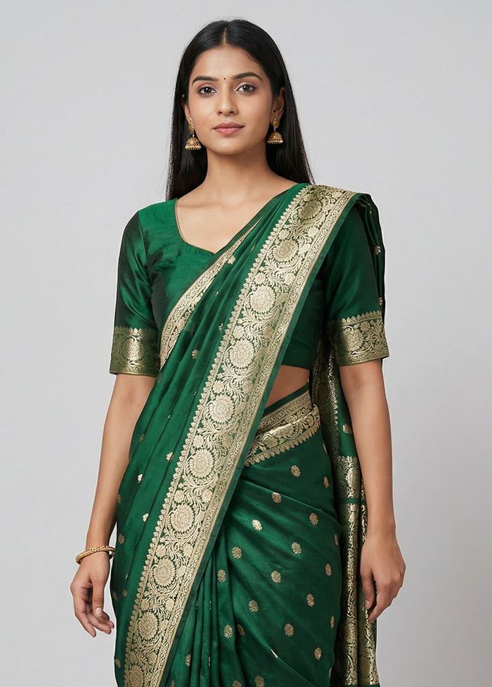 Green Handloom Banarasi Pure Silk Saree With Blouse Piece