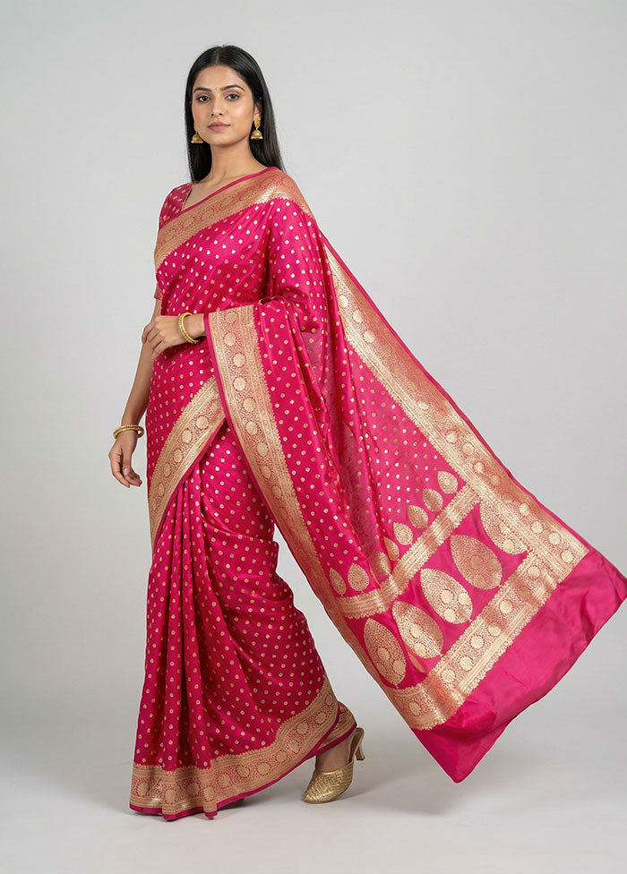 Pink Banarasi Silk Saree With Blouse Piece
