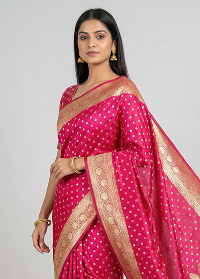 Pink Banarasi Silk Saree With Blouse Piece