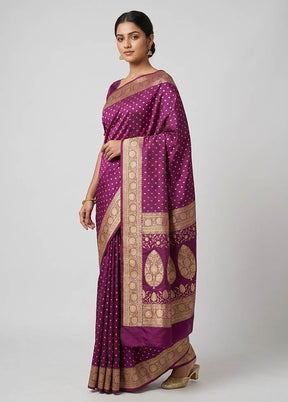 Purple Banarasi Silk Saree With Blouse Piece