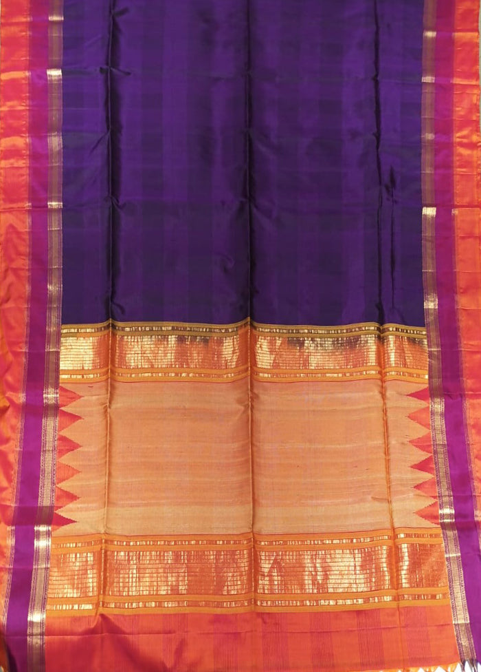 Blue Handloom Kanchipuram Pure Silk Saree With Blouse Piece
