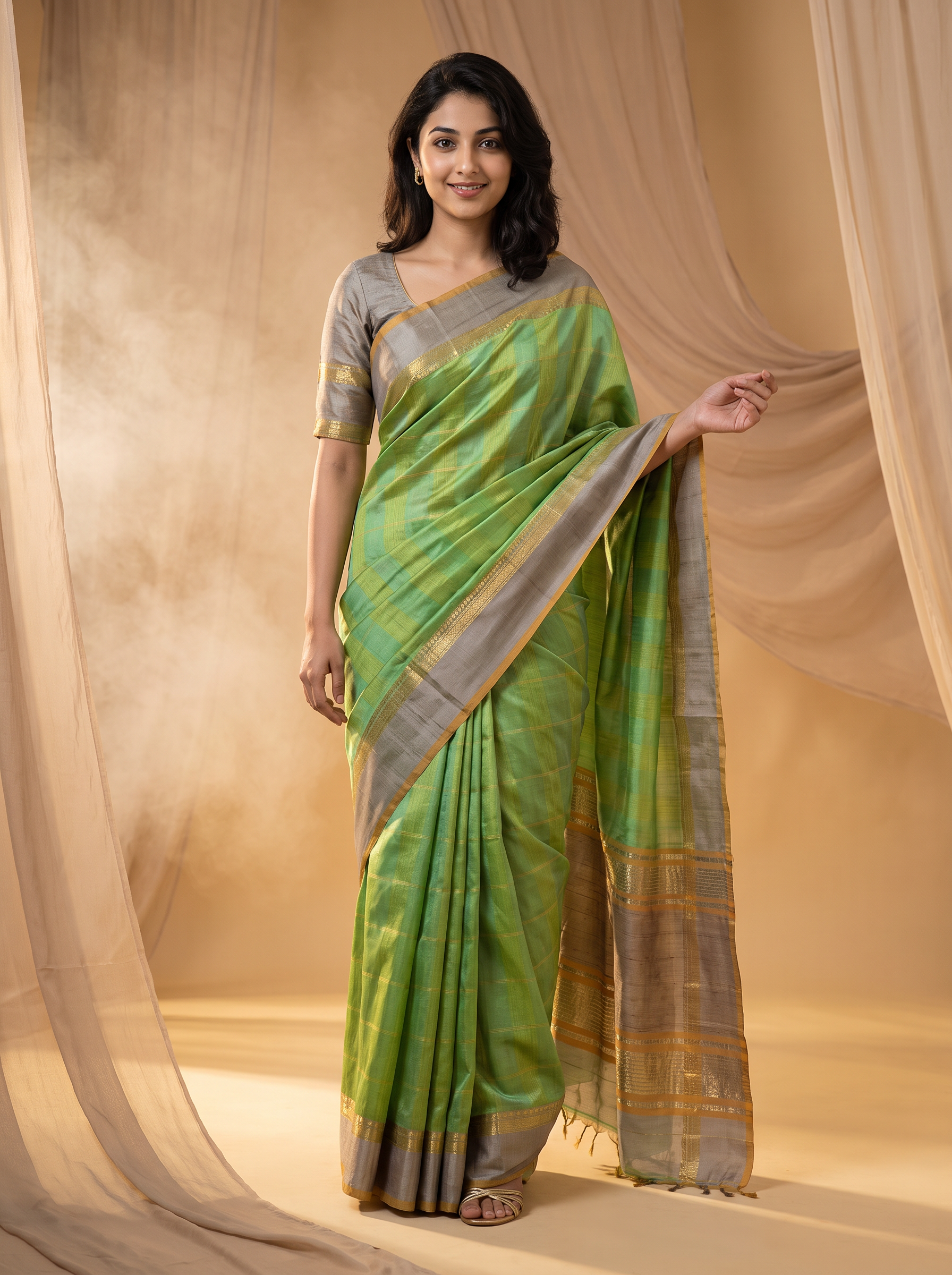 Green Handloom Kanchipuram Pure Silk Saree With Blouse Piece