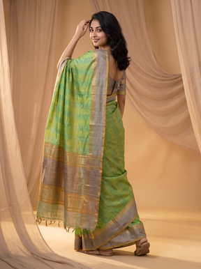 Green Handloom Kanchipuram Pure Silk Saree With Blouse Piece