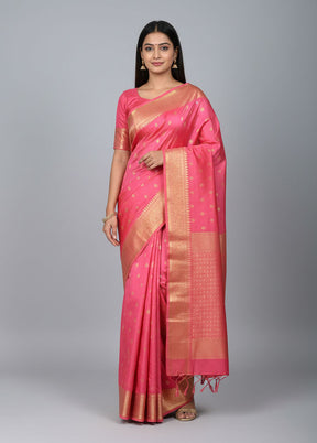 Pink Handloom Kanjivaram Pure Silk Saree With Blouse Piece