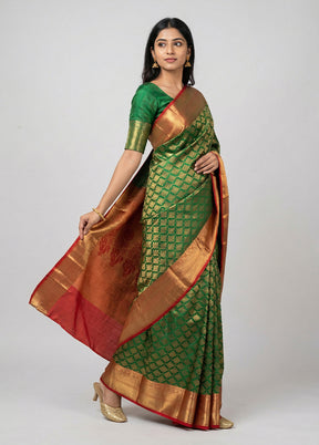 Green Handloom Kanchipuram Pure Silk Saree With Blouse Piece