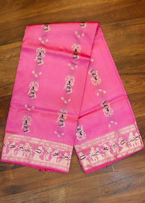 Pink Handloom Baluchari Pure Silk Saree With Blouse Piece