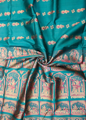 Blue Handloom Baluchari Pure Silk Saree With Blouse Piece