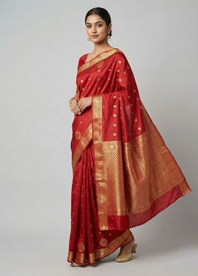 Maroon Kanjivaram Silk Saree With Blouse Piece