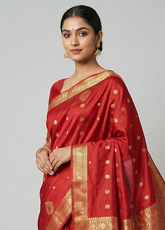 Maroon Kanjivaram Silk Saree With Blouse Piece