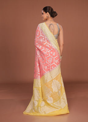 Pink Handloom Pure Georgette Saree With Blouse Piece