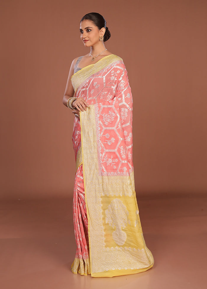 Pink Handloom Pure Georgette Saree With Blouse Piece