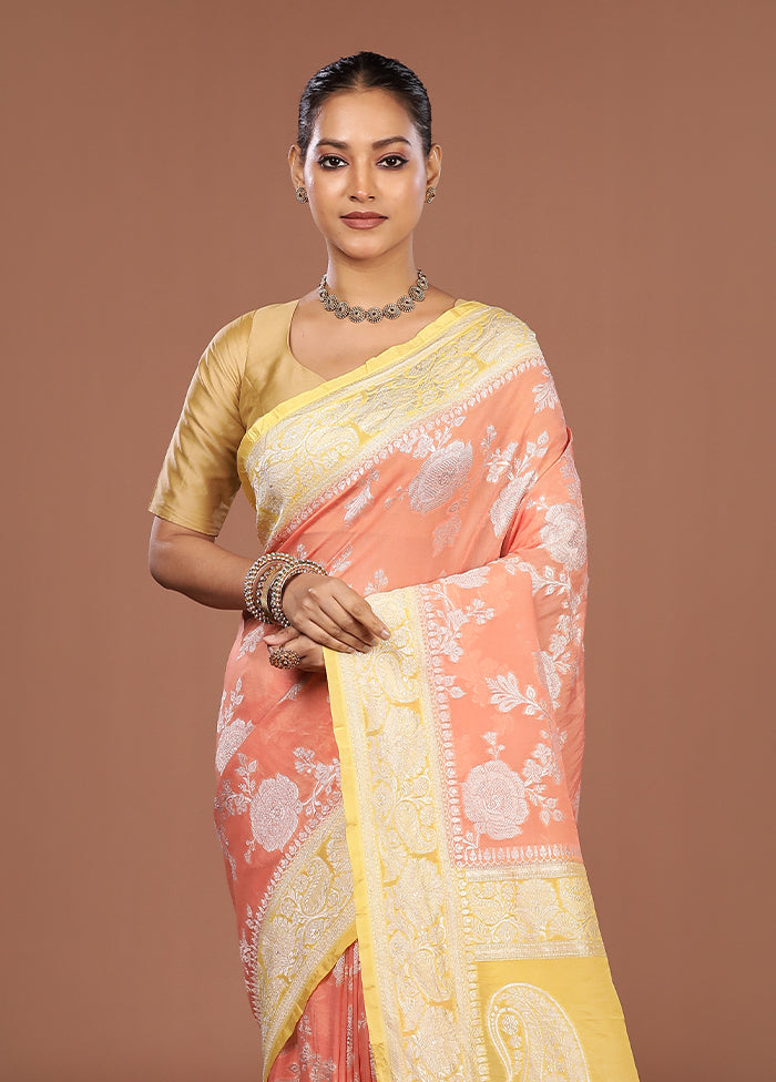 Pink Handloom Pure Georgette Saree With Blouse Piece