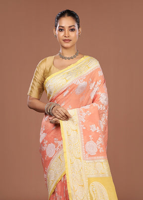 Pink Handloom Pure Georgette Saree With Blouse Piece