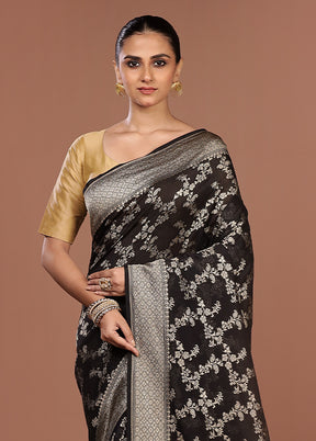 Black Handloom Pure Georgette Saree With Blouse Piece