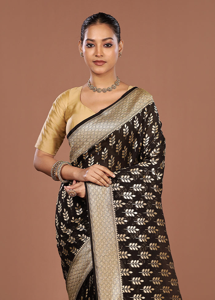 Black Handloom Pure Georgette Saree With Blouse Piece