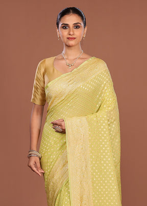 Green Handloom Pure Georgette Saree With Blouse Piece