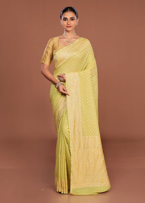 Green Handloom Pure Georgette Saree With Blouse Piece