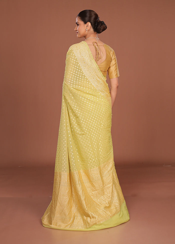 Green Handloom Pure Georgette Saree With Blouse Piece