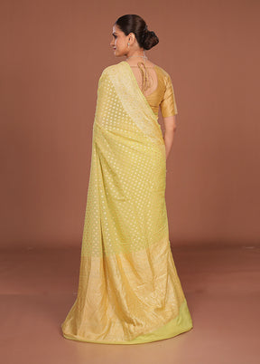 Green Handloom Pure Georgette Saree With Blouse Piece