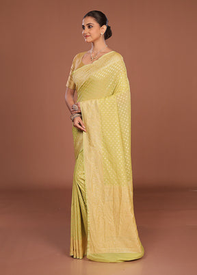 Green Handloom Pure Georgette Saree With Blouse Piece