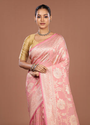 Pink Handloom Pure Georgette Saree With Blouse Piece