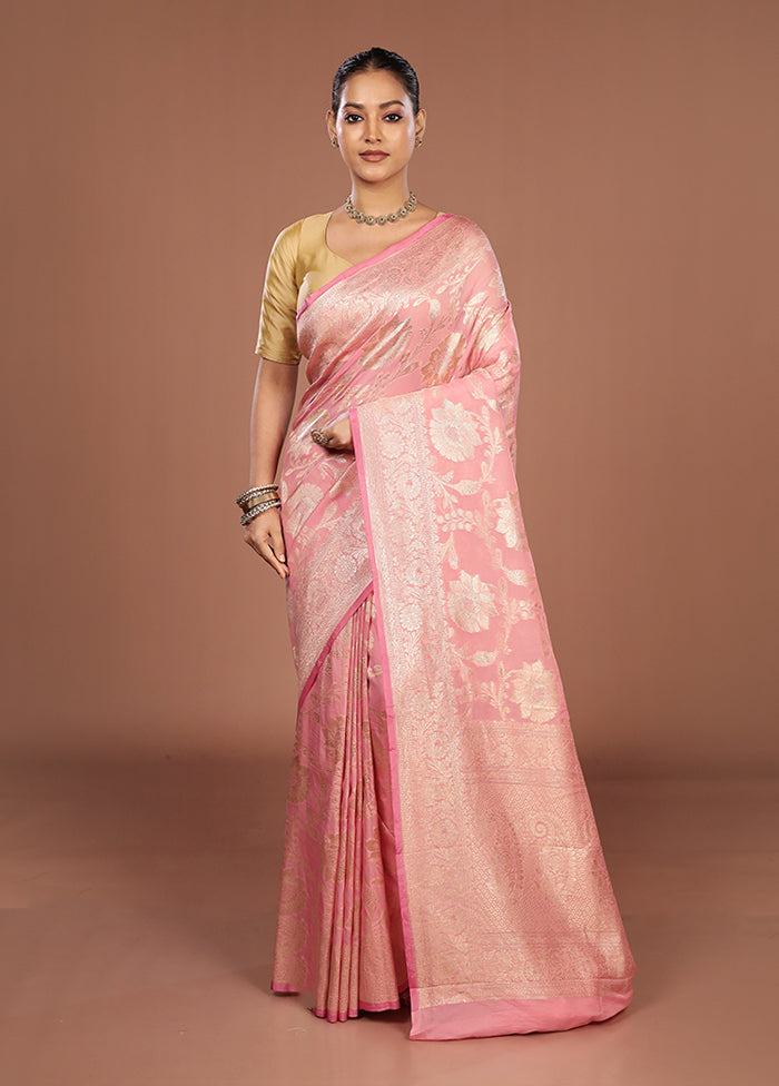 Pink Handloom Pure Georgette Saree With Blouse Piece
