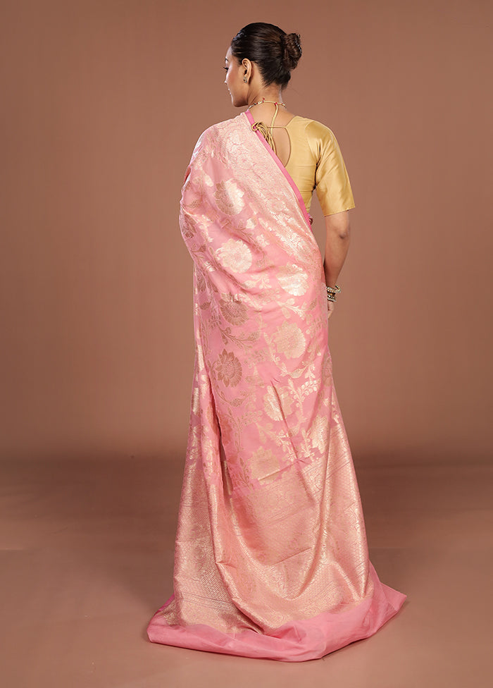Pink Handloom Pure Georgette Saree With Blouse Piece