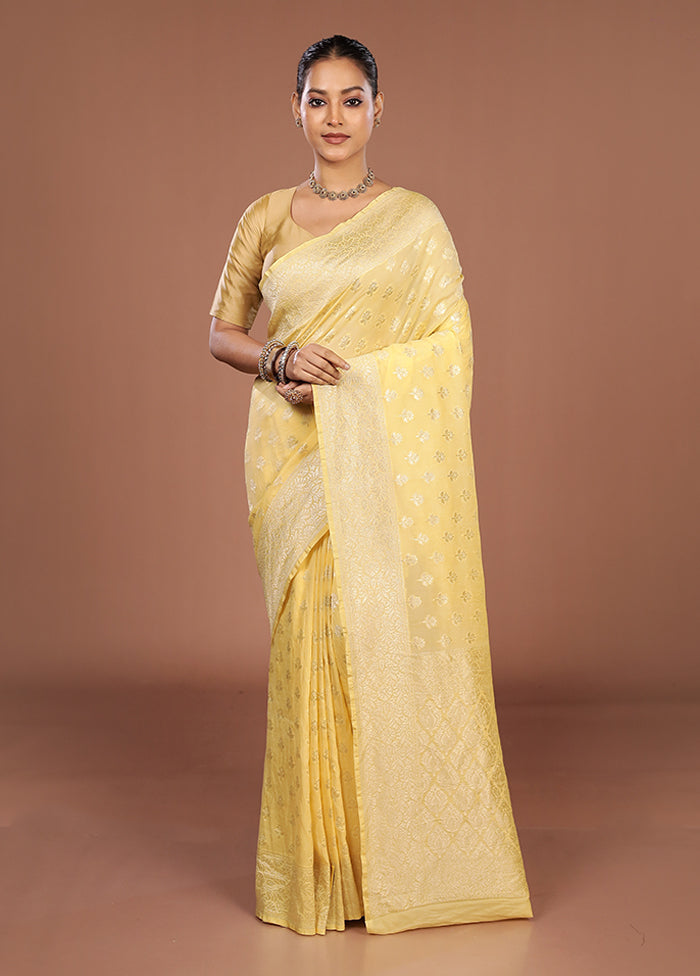 Yellow Handloom Pure Georgette Saree With Blouse Piece