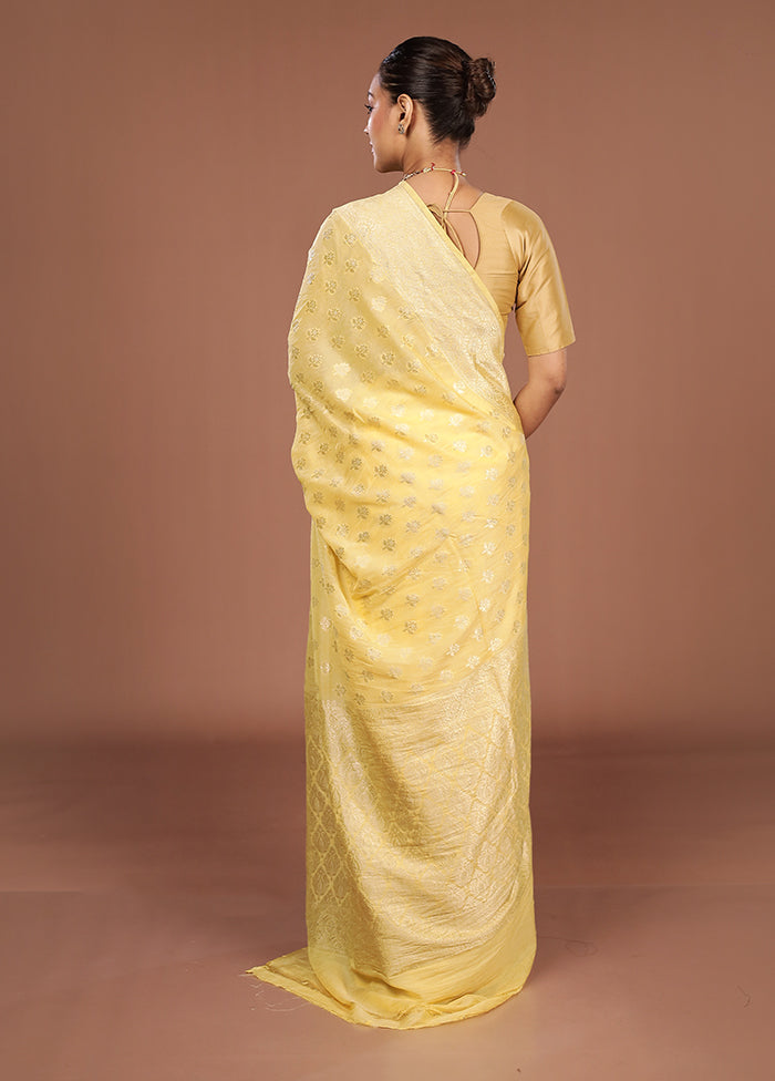 Yellow Handloom Pure Georgette Saree With Blouse Piece