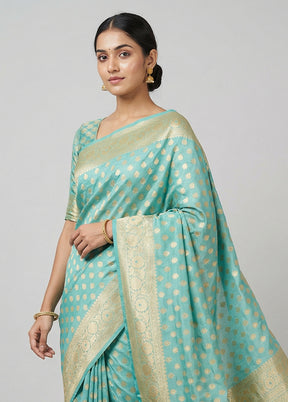 Green Handloom Pure Georgette Saree With Blouse Piece