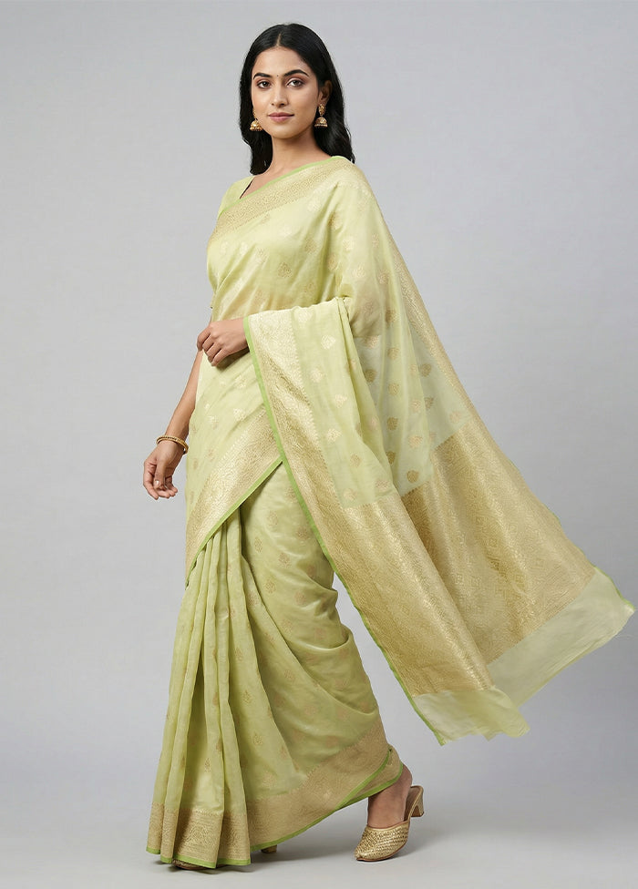 Green Handloom Pure Georgette Saree With Blouse Piece