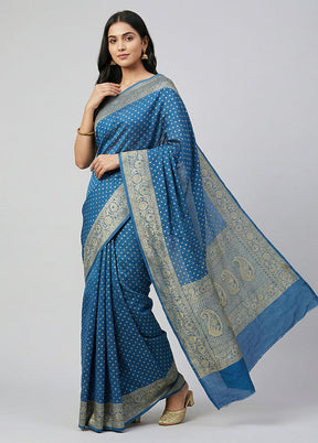 Blue Handloom Pure Georgette Saree With Blouse Piece