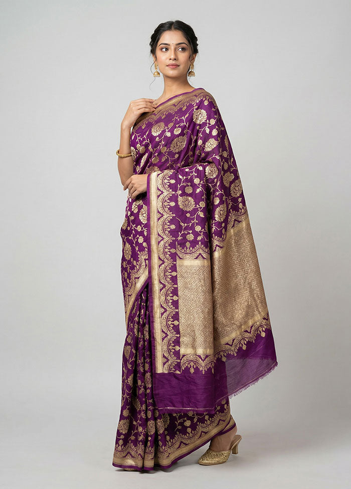 Purple Handloom Pure Georgette Saree With Blouse Piece