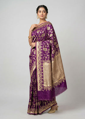 Purple Handloom Pure Georgette Saree With Blouse Piece