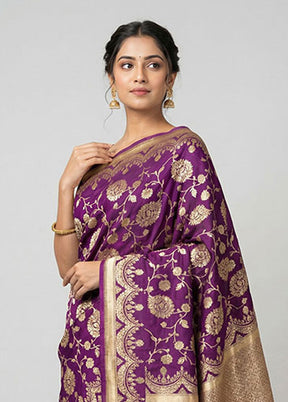 Purple Handloom Pure Georgette Saree With Blouse Piece