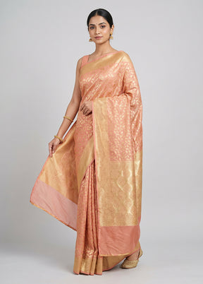 Pink Handloom Pure Georgette Saree With Blouse Piece