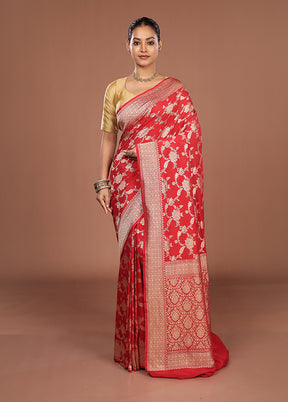 Red Handloom Pure Georgette Saree With Blouse Piece
