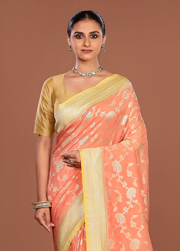 Pink Handloom Pure Georgette Saree With Blouse Piece